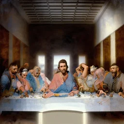richard nixon, in a painting, the last supper
