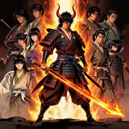 a full body - demonic asian warrior with flaming katana by karol bak, ayami kojima, yoshitaka amano, olivier ledroit, ruan jia, charlie bowater, tom bagshaw, feudal japan, concept art, fantasy