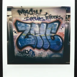graffiti on the subway of 2 2 yeard old mary louise brooks, graffiti by zephyr, polaroid