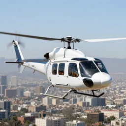 A helicopter flying high over the city of Los Angeles, 4k, high quality, award winning photo, highly detailed