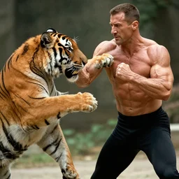 Jean-Claude Van Damme fighting a tiger