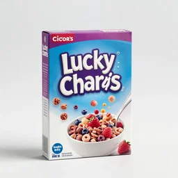 cereal box ; product photo of a cereal box ; professional advertisement photography of a box of lucky charms cereal ; close - up of the box carton