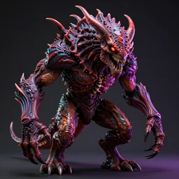 photorealistic demonic deathclaw humanoid in the style of michael whelan and mark cooper. hyperdetailed photorealism, 1 0 8 megapixels, amazing depth, high resolution, 3 d shading, 3 d finalrender, 3 d cinematic lighting, glowing rich colors, psychedelic overtones, artstation concept art.