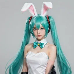 hatsune miku with two white bunny ears, digital painting by Mario Testino, Stanley Artgerm Lau, WLOP, Andrei Riabovitchev, photorealist style, masterpiece, trending on artstation, cgstudio