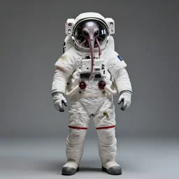 extremely detailed studio portrait of space astronaut, alien tentacle protruding from eyes and mouth, slimy tentacle breaking through helmet visor, shattered visor, full body, soft light, plain studio background, disturbing, shocking realization, award winning photo by paola agosti