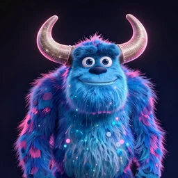 a two headed xanathar made of bioluminescence in the art style of monsters inc, crisp 8 k line art, digital painting, artstation, unreal engine, octane render, emissive lighting, concept art, matte, sharp focus, hyper realistic lighting, illustration, deep royal blue and pink color scheme, art by philippe druillet