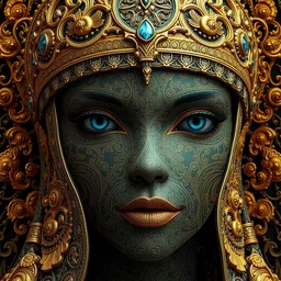 seamless intricate klimt golden motives and textures pattern, hyper detailed, ornamental gold headpiece, octane render, vivid colors, artstation, by jeremy mann, by alphonse mucha, by klimt
