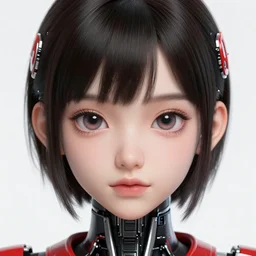 A cyborg girl with big and cute eyes, fine-face, realistic shaded perfect face, fine details. red, black and white robotic parts. Very very anime. Realistic shaded lighting poster by Ilya Kuvshinov katsuhiro otomo ghost-in-the-shell, magali villeneuve, artgerm, Jeremy Lipkin and Michael Garmash, Rob Rey and Kentarõ Miura style, trending on art station