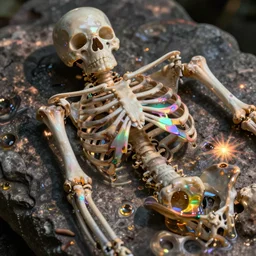 bones and skeletons in iridiscent oil