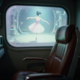 fuji 5 0 r, 3 5 mm ; closeup alien medical bay interior with leather seat film still foggy window wall view like ; in the background projection of beautiful hyperrealistic film still from kagemush movie of seinen manga ballerina scene in style of 1 9 9 0 frontier in porcelain 3 5 mm photography magazine architectural studio edition, highly detailed, cinematic lighting, 8 k