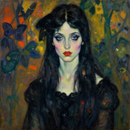 goth girl, oil painting by Egon Schiele, masterpiece