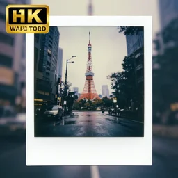 tokyo in the rain, 8k award-winning photograph, cinematic, polaroid, natural dull colors