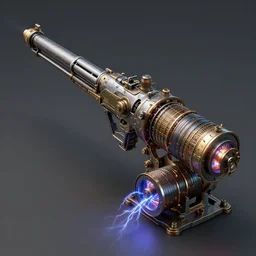 railgun, tesla coils, electricity, concept art, steampunk, 3 d render, octane ray tracing, ultra high resolution, ultra detailed, photorealistic