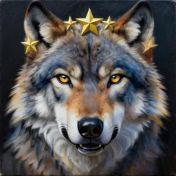Intricate five star Wolf facial portrait by Pablo Picasso, oil on canvas, HDR, high detail, Photo realistic, hyperrealism,matte finish, high contrast, 3d depth, masterpiece, vivid and vibrant colors, enhanced light effect, enhanced eye detail,artstationhd