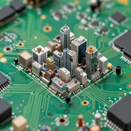 tiny city on a circuit board