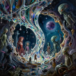 a hype realistic surreal painting of sorcery that is igniting melting glass flowing through a hole to another twilight zone dimension, magic the gathering, dishonored 2, aliens by giger, painted by highly detailed by peter mohrbacher, wayne barlowe, boris vallejo, paolo eleuteri serpieri, greg rutkowski, masterpiece, 4 k, 8 k, beautiful lighting,