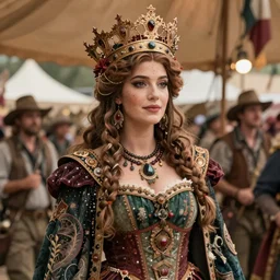 detailed ultrarealistic photography medium shot of dnd organic festival rustic robust crowned queen leyendecker, norman rockwell, greg rutkowski, artstation cinematic,