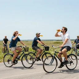 bicycle crew in montauk drinking beer