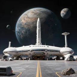 in front of a space port in a colony on a strange planet, from a Lucasarts graphic adventure game, high quality graphics