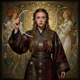 girl millie bobby brown, mongolian shaman clothing, ritual, fame of thrones, fibonacci, sweat drops, intricate fashion clothing, insane, intricate, highly detailed, surrealistic, digital painting, artstation, concept art, smooth, sharp focus, illustration, unreal engine 5, 8 k, art by artgerm and greg rutkowski and alphonse mucha