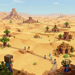 saharadesert, extremely detailed, by pixel art, soft light, fantasy, digital painting, art station, fine details, style by minecraft