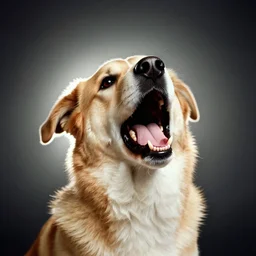 a close-up, color studio photographic portrait of a dog barking, dramatic backlighting, photo from Life Magazine, national geographic, pinhole photo