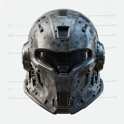 annotated diagram of cybernetic helmet, intricate and detailed assembly diagram of a cybernetic battle helmet 🤖🦾, photographic render, exceptional detail, symmetrical details, fantasy concept art, hyper realistic illustration, 8 k resolution, artstation -