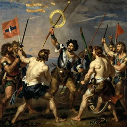 battle of cape ecnomus, painting by gustave courbet, high detail, claude joseph vernet, rembrandt, museum painting, masterpiece
