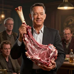 tom hanks inside a lamb shank, hyper detailed, digital art, artstation, cinematic lighting, studio quality, smooth render, by artgerm, greg rutkowski, boris vallejo, craig mullins