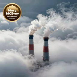 two smoke stacks sticking out of the clouds, a microscopic photo by Mary McEvoy, shutterstock contest winner, optical illusion, atmospheric, made of mist, mist