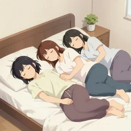 3 d girls sleep on a bed in a cozy room - poster by wlop, kiyohara tama, krenz cushart, masamune shirow, makoto shinkai, yanjun cheng. featured on pixiv, anime aesthetic, pixiv, cold tones, artstation, vanitas, official art, gothic dark noise film photo - up portrait