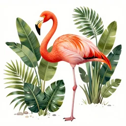 python wrapped around a flamingo, tropical plants, botanical, biology, artist john audubon
