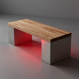 high tech concrete bench cube, natural wood top, minimal, dramatic lighting and composition, trending on artstation, concept art, red light