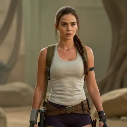 film still of!!!! daisy edgar jones!!! as lara croft in new tomb raider movie, 8 k