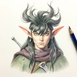 Colored pencil art on paper, Wind Elf Level 87, highly detailed, artstation, MasterPiece, Award-Winning, Caran d'Ache Luminance