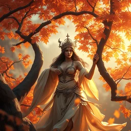 goddess of the autumn, highly detailed, digital painting, artstation, concept art, smooth, sharp focus, illustration, unreal engine 5, 8 k, art by artgerm and greg rutkowski and edgar maxence