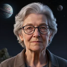 a realistic detailed portrait of an elderly woman wearing glasses, an alien planet, artstation, volumetric lighting