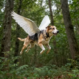 dogs with wings soar above the forest