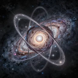 surreal fractal image of the structure of an atom imagined as a galaxy