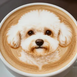 a closeup photorealistic photograph of bichon frise drawn in the style of latte art. professional capture, well lit shot. this 4 k hd image is trending on artstation, featured on behance, well - rendered, extra crisp, features intricate detail, epic composition and the style of unreal engine.