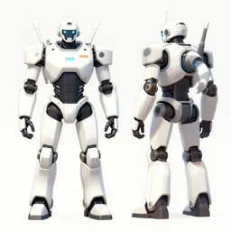 White mech bot, robot concept art, front and side view, digital art, 2D concept, artstation, Mandy Jurgens, WLOP, CGSociety