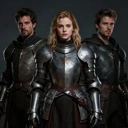 front centred symmetrical portrait, Katie Mcgrath as a D&D Knight , dramatic lighting, cinematic, establishing shot, high detail, photo realistic, cinematic lighting, post processed, 8k, concept art, artstation, matte painting, in the style of eddie mendoza, raphael lacoste, alex ross