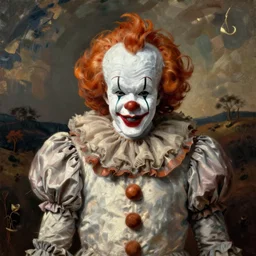 elon musk as fat pennywise the clown, rembrandt oil painting