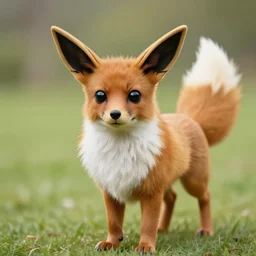 a photo of a real life Eevee-fox hybrid, Pokemon, brown fur
