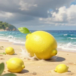 lemons storming beach, artstation,