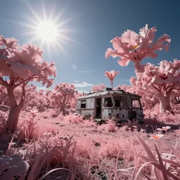 abandoned by ben van berkel, studio ghibli postcyberpunk flowers morning sun infrared wilderness magic realism cosmic meadow cgsociety, archdaily, wallpaper, highly detailed, trending on artstation.