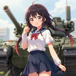medium angle portrait of m 1 4 2 himars weapon system reimagined as a female highschool character from a trending anime show, artstation, kawaii, cute, pixiv, soft lit, detailed, vibrant colors, crepuscular rays, chromatic aberration, hdr, extremely clean line art, gorgeous