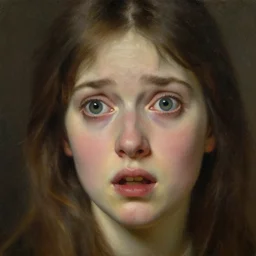 a girl, faces expressing fear, oil on canvas, artstation, by j. c. leyendecker and edmund blair leighton and charlie bowater, beautiful face, octane, very aesthetic!!!!!!!!!!!!!!! stunning gorgeous big eyes