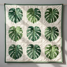 a decorative quilt with monstera adsonii pattern,