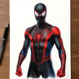 photorealistic. hyperdetailed. drawing. black and red suit. spider - man. by john romita jr.